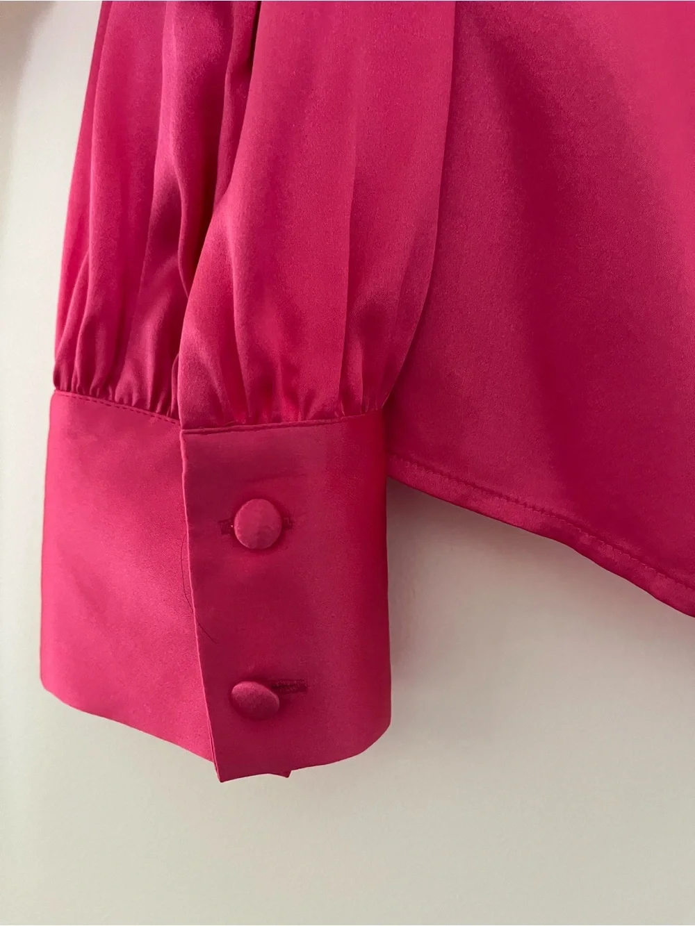 Reformation Fuschia Satin Button-Up Blouse